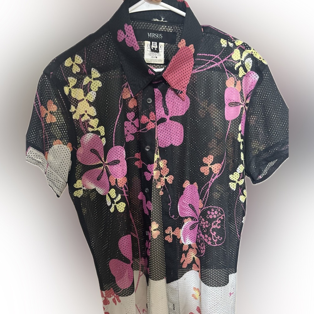 Versace Versus Black Floral Mesh Shirt xxl vintage